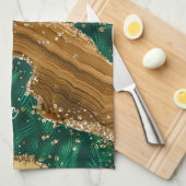 Groen & Goud Safari Dier Glitter Agate Monogram Theedoek (Quarter Fold)