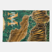 Groen & Goud Safari Dier Glitter Agate Monogram Theedoek (Horizontaal)