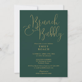 Groen Goud Schrift Brunch Bruisende Bruidsuitnodig Kaart