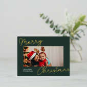 Groen Goud Script Vrolijk Kerstmis Eenvoudige Foto Folie Feestdagen Briefkaart (Staand Voorkant)