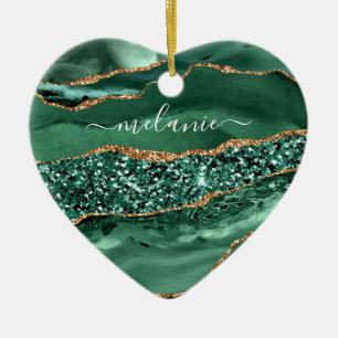 Groen Goud Smaragd Aangepaste Naam Kerstmis Orname Keramisch Ornament