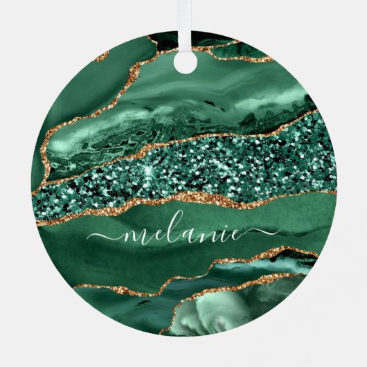 Groen Goud Smaragd Jouw naam Kerstversiering Metalen Ornament (Achterkant)