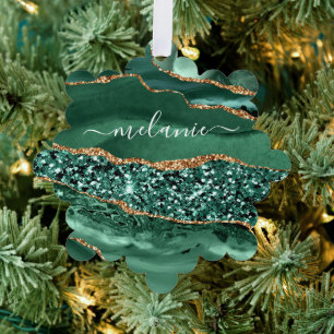 Groen Goud Smaragd Naam Kerst Ornament Kaart