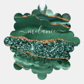 Groen Goud Smaragd Naam Kerst Ornament Kaart (Achterkant)