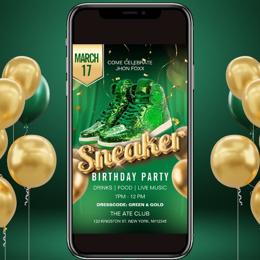 Groen Goud Sneaker Bal Feest Flyer Uitnodiging