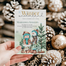 Groen goud Sneeuwmeisje Snowman Kerstdag Kaart