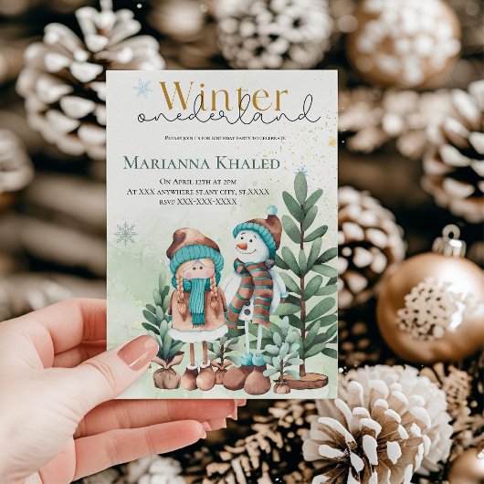 Groen goud Sneeuwmeisje Snowman Kerstdag Kaart