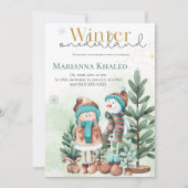 Groen goud Sneeuwmeisje Snowman Kerstdag Kaart (Voorkant)