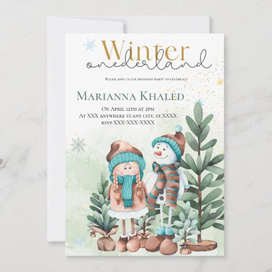 Groen goud Sneeuwmeisje Snowman Kerstdag Kaart (Voorkant)