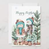 Groen goud Sneeuwmeisje Snowman Kerstdag Kaart (Achterkant)