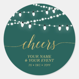 Groen & Goud Snoer Lichtjes Proost Evenement Cadea Ronde Sticker