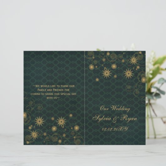 groen goud Snowflakes trouwprogramma's gevouwen (Staand voorkant)