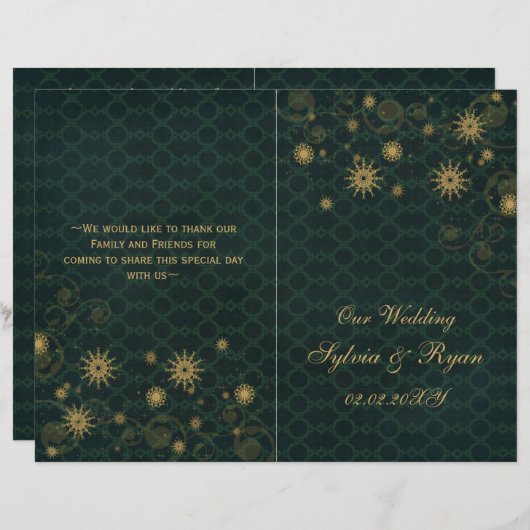 groen goud Snowflakes trouwprogramma's gevouwen (Voorkant / Achterkant)