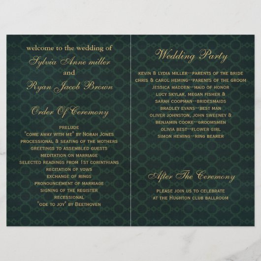 groen goud Snowflakes trouwprogramma's gevouwen (Achterkant)