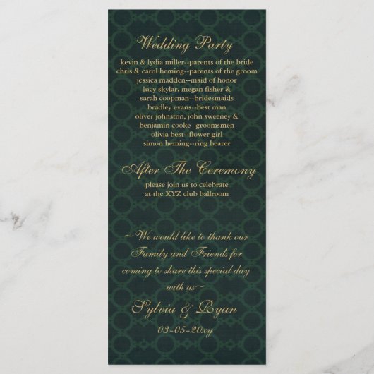 groen goud Snowflakes trouwprogramma's theelengte Programmakaart (Achterkant)