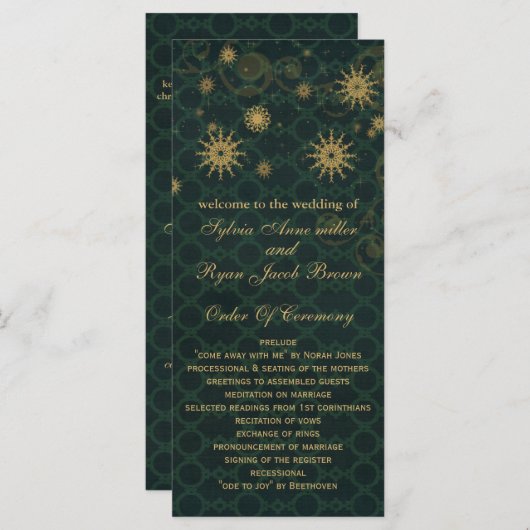 groen goud Snowflakes trouwprogramma's theelengte Programmakaart (Voorkant / Achterkant)