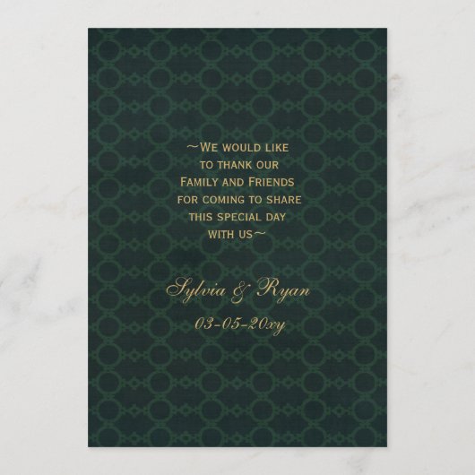 Groen goud Snowflakes Winter bruiloft menkkaarten Menu (Achterkant)