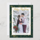 Groen Goud Sparkle Vrolijk Kerstmis 2 Foto Feestdagenkaart (Voorkant)