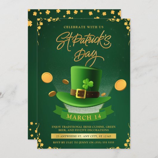 Groen & Goud St. Patrick's Day Feest Kaart (Voorkant / Achterkant)