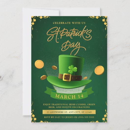 Groen & Goud St. Patrick's Day Feestviering Kaart (Voorkant)