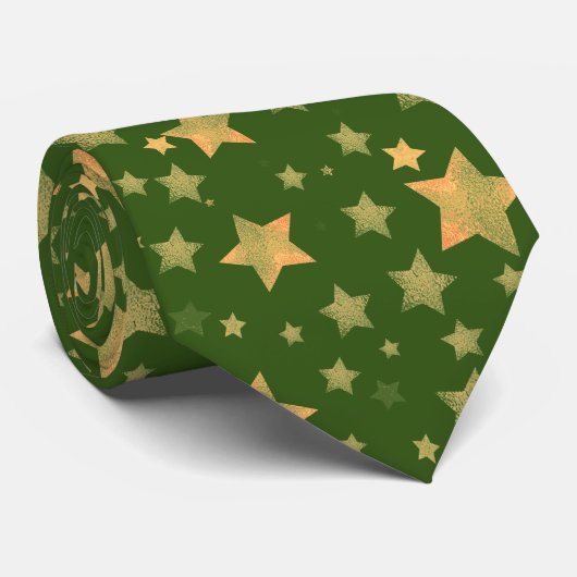 Groen Goud Sterpatroon helder Modern Kerstmis Stropdas (Opgerold)