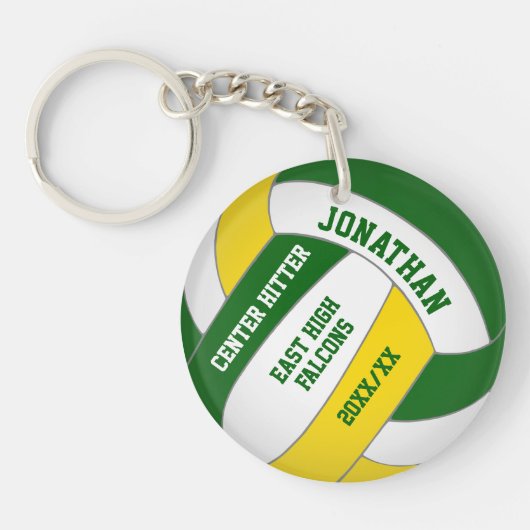 Groen Goud Team Kleuren Custom Boys Volleybal Sleutelhanger (Voorkant)