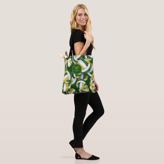 Groen Goud Team Kleuren Volleybal Coach Naam Tote Bag (Op model)