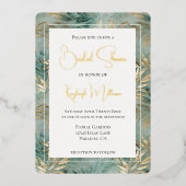 Groen Goud Tropical Leaves Vrijgezellenfeest Folie Uitnodiging (Voorkant)