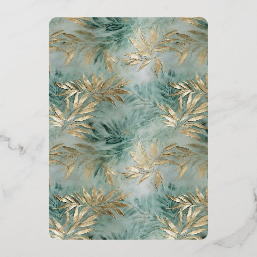 Groen Goud Tropical Leaves Vrijgezellenfeest Folie Uitnodiging (Achterkant)