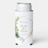 Groen & Goud Tropisch Monstera Verlaat Bruiloft Seltzer Blikjeskoeler (Seltzer Voorkant)