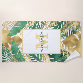 Groen & Goud Tropisch Plant Grote Bladeren Strandlaken