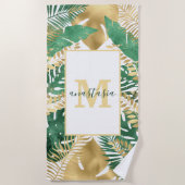 Groen & Goud Tropisch Plant Grote Bladeren Strandlaken (Voorkant)