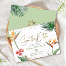 Groen Goud Tropische Bat Mitzvah Bloemige Palm Mod