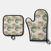 Groen goud tropische bladeren ovenwant & pannenlap set (Voorkant)