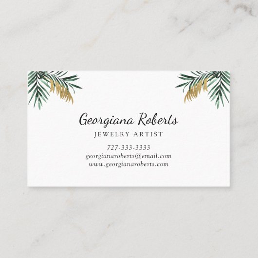 Groen Goud Tropische bladeren Sieraden Designer Visitekaartje (Achterkant)