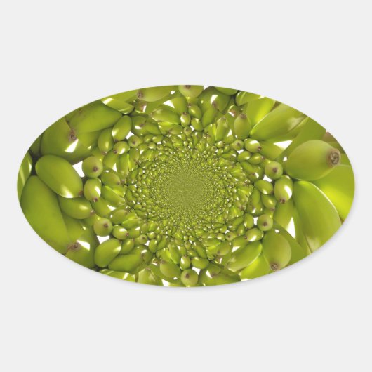 Groen Goud: Tropische Twist banaan Kaleidoscoop Ovale Sticker (Voorkant)
