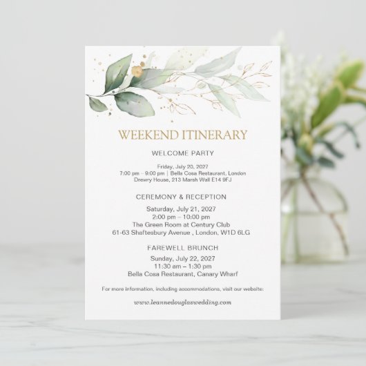 Groen & goud trouwweekend programma (Staand voorkant)