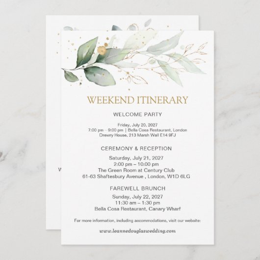 Groen & goud trouwweekend programma (Voorkant / Achterkant)