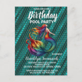 Groen Goud Turquoise Zeemeermin Staart Pool Party Briefkaart (Voorkant)
