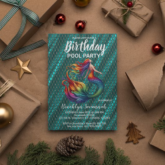 Groen Goud Turquoise Zeemeermin Staart Pool Party Briefkaart