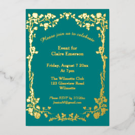 Groen & Goud verguld Roos Art Nouveau Folie Uitnodiging