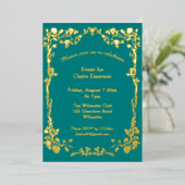 Groen & Goud verguld Roos Art Nouveau Folie Uitnodiging (Staand Voorkant)