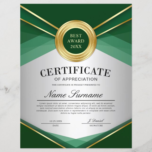 Groen & Goud Verticaal certificaat van waardering (Voorkant)