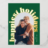 Groen & Goud Vet Typografie Ovale Foto Kerstmis Folie Feestdagen Briefkaart (Voorkant)