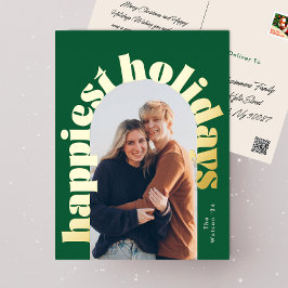 Groen & Goud Vet Typografie Ovale Foto Kerstmis Folie Feestdagen Briefkaart