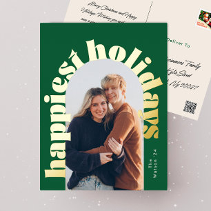 Groen & Goud Vet Typografie Ovale Foto Kerstmis Folie Feestdagen Briefkaart
