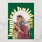 Groen & Goud Vet Typografie Ovale Foto Kerstmis Folie Feestdagenkaart (Voorkant)