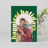 Groen & Goud Vet Typografie Ovale Foto Kerstmis Folie Feestdagenkaart (Staand Voorkant)