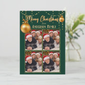 Groen & Goud Vier Fotocollage Elegante Kerstmis Feestdagenkaart (Staand voorkant)