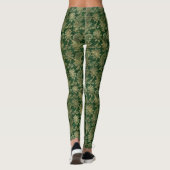 Groen Goud Vintage Botanische Damast Patroon Leggings (Achterkant)